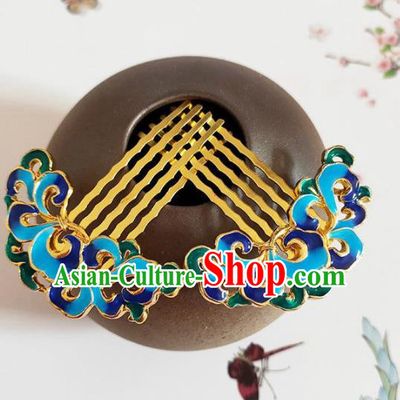 Traditional Chinese Little Blueing Hair Comb Headdress Ancient Court Hair Accessories for Women