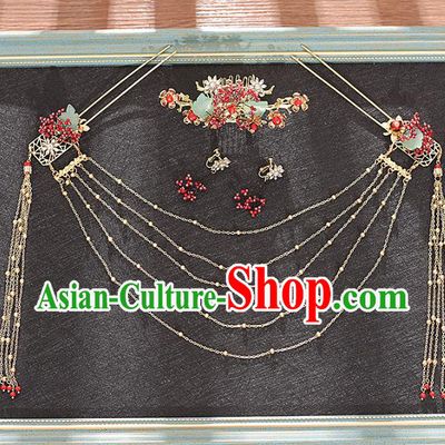 Traditional Chinese Bride Hair Comb and Tassel Hairpins Headdress Ancient Wedding Hair Accessories for Women