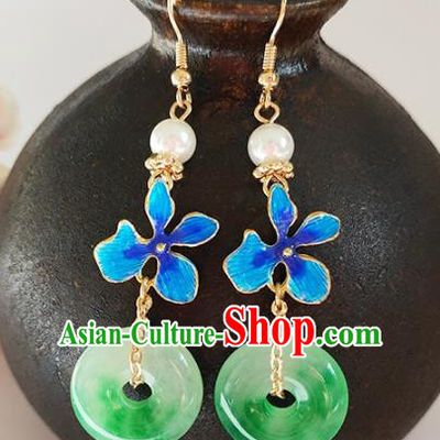 Traditional Chinese Handmade Cloisonne Jade Earrings Ancient Hanfu Ear Accessories for Women