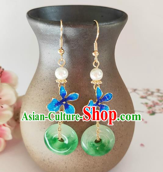 Traditional Chinese Handmade Cloisonne Jade Earrings Ancient Hanfu Ear Accessories for Women Traditional Chinese Handmade Cloisonne Jade Earrings Ancient Hanfu Ear Accessories for Women