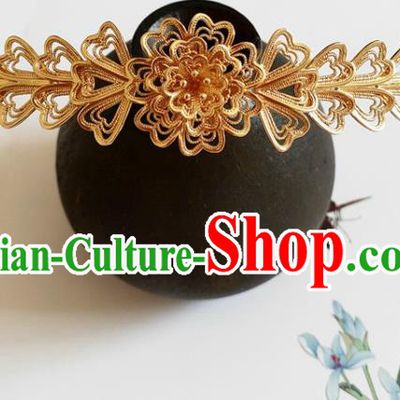 Traditional Chinese Tang Dynasty Golden Hairpin Headdress Ancient Court Hair Accessories for Women