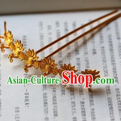 Traditional Chinese Ming Dynasty Golden Six Phoenix Hairpins Headdress Ancient Court Hair Accessories for Women