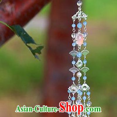 Traditional Chinese Argent Long Tassel Hairpins Headdress Ancient Court Hair Accessories for Women