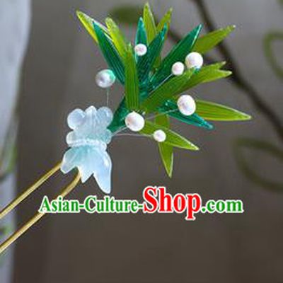 Traditional Chinese Palace Green Bamboo Leaf Hairpins Headdress Ancient Court Hair Accessories for Women