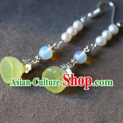 Traditional Chinese Handmade Jade Lotus Seedpod Earrings Ancient Hanfu Pearls Ear Accessories for Women