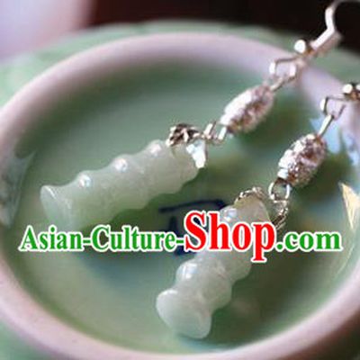 Traditional Chinese Handmade Jade Bamboo Earrings Ancient Hanfu Pearls Ear Accessories for Women