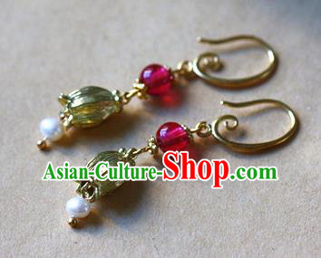 Traditional Chinese Handmade Golden Tulip Earrings Ancient Hanfu Ear Accessories for Women Traditional Chinese Handmade Golden Tulip Earrings Ancient Hanfu Ear Accessories for Women