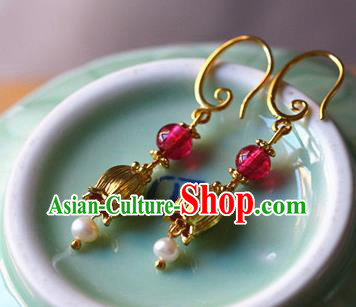 Traditional Chinese Handmade Golden Tulip Earrings Ancient Hanfu Ear Accessories for Women Traditional Chinese Handmade Golden Tulip Earrings Ancient Hanfu Ear Accessories for Women