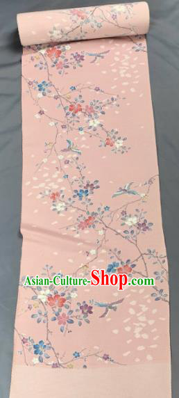 Chinese Traditional Classical Flowers Bird Pattern Design Pink Silk Fabric Asian Hanfu Material