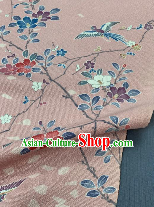 Chinese Traditional Classical Flowers Bird Pattern Design Pink Silk Fabric Asian Hanfu Material