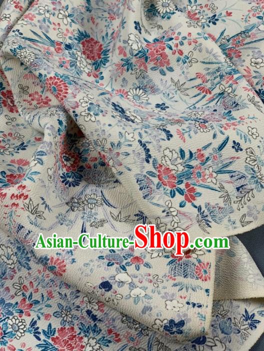 Chinese Traditional Classical Flowers Pattern Design White Silk Fabric Asian Hanfu Material Chinese Traditional Classical Flowers Pattern Design White Silk Fabric Asian Hanfu Material