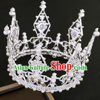 Top Grade Princess Crystal Round Royal Crown Handmade Baroque Bride Hair Accessories for Women