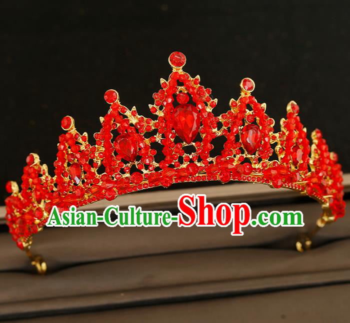 Top Grade Bride Red Royal Crown Handmade Wedding Hair Accessories for Women Top Grade Bride Red Royal Crown Handmade Wedding Hair Accessories for Women