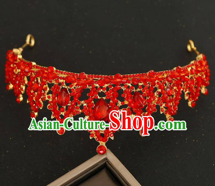 Top Grade Bride Red Royal Crown Handmade Wedding Hair Accessories for Women Top Grade Bride Red Royal Crown Handmade Wedding Hair Accessories for Women