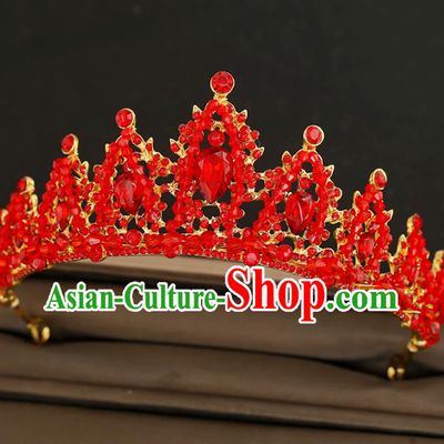 Top Grade Bride Red Royal Crown Handmade Wedding Hair Accessories for Women