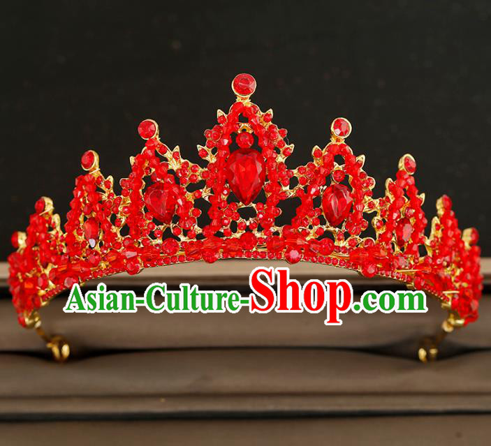 Top Grade Bride Red Royal Crown Handmade Wedding Hair Accessories for Women Top Grade Bride Red Royal Crown Handmade Wedding Hair Accessories for Women