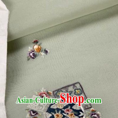 Chinese Traditional Embroidered Pattern Design Light Green Silk Fabric Asian Hanfu Material
