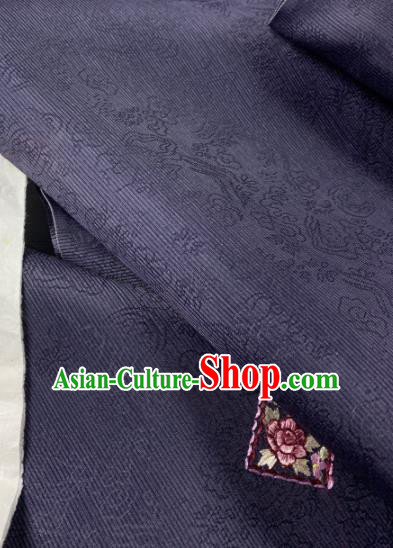 Chinese Traditional Embroidered Flowers Pattern Design Navy Silk Fabric Asian Hanfu Material Chinese Traditional Embroidered Flowers Pattern Design Navy Silk Fabric Asian Hanfu Material