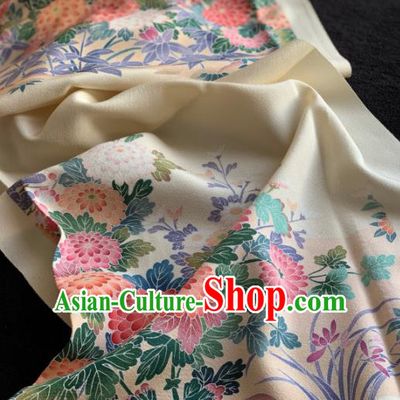 Chinese Traditional Printing Chrysanthemum Pattern Design Beige Silk Fabric Asian Hanfu Material