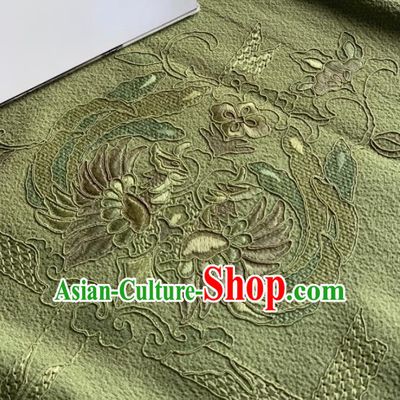 Chinese Traditional Embroidered Phoenix Pattern Design Green Silk Fabric Asian Hanfu Material