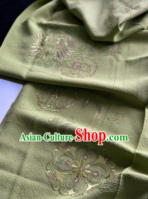 Chinese Traditional Embroidered Phoenix Pattern Design Green Silk Fabric Asian Hanfu Material Chinese Traditional Embroidered Phoenix Pattern Design Green Silk Fabric Asian Hanfu Material