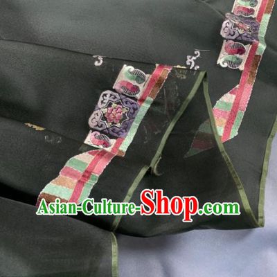 Chinese Traditional Embroidered Flowers Pattern Design Atrovirens Silk Fabric Asian Hanfu Material