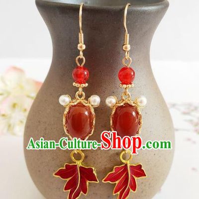 Traditional Chinese Handmade Red Goldfish Earrings Ancient Hanfu Ear Accessories for Women