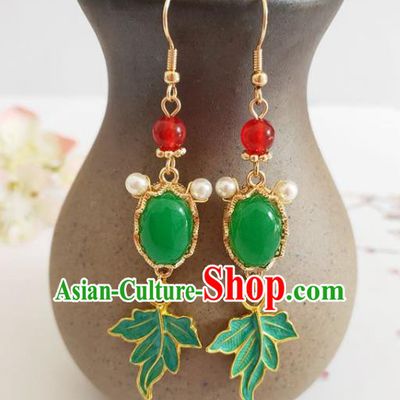 Traditional Chinese Handmade Green Goldfish Earrings Ancient Hanfu Ear Accessories for Women