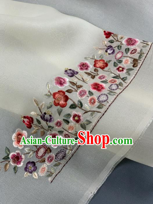 Chinese Traditional Embroidered Flowers Pattern Design Beige Silk Fabric Asian Hanfu Material