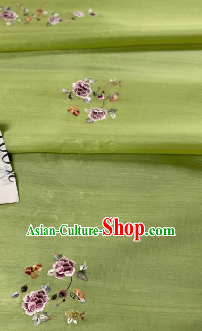 Chinese Traditional Embroidered Peony Pattern Design Green Silk Fabric Asian Hanfu Material Chinese Traditional Embroidered Peony Pattern Design Green Silk Fabric Asian Hanfu Material