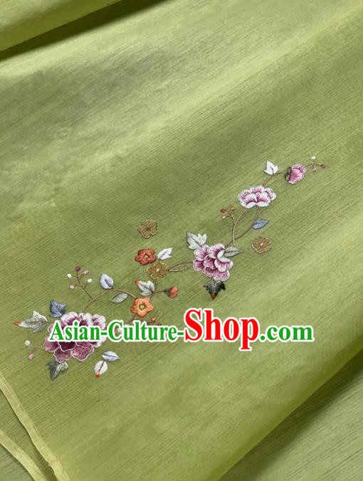Chinese Traditional Embroidered Peony Pattern Design Green Silk Fabric Asian Hanfu Material Chinese Traditional Embroidered Peony Pattern Design Green Silk Fabric Asian Hanfu Material