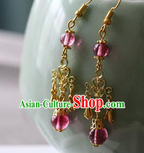 Traditional Chinese Handmade Purple Beads Earrings Ancient Hanfu Ear Accessories for Women Traditional Chinese Handmade Purple Beads Earrings Ancient Hanfu Ear Accessories for Women