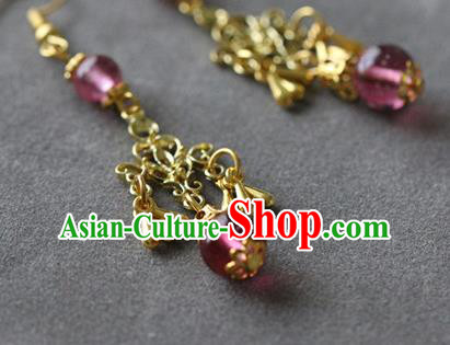 Traditional Chinese Handmade Purple Beads Earrings Ancient Hanfu Ear Accessories for Women Traditional Chinese Handmade Purple Beads Earrings Ancient Hanfu Ear Accessories for Women