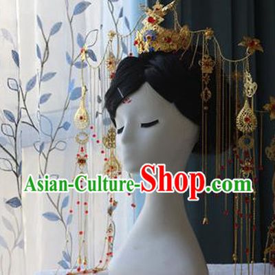 Traditional Chinese Golden Phoenix Coronet Hairpin Headdress Ancient Court Queen Hair Accessories for Women