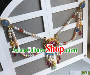 Traditional Chinese Handmade Garnet Necklace Ancient Hanfu Pearls Necklet Accessories for Women Traditional Chinese Handmade Garnet Necklace Ancient Hanfu Pearls Necklet Accessories for Women