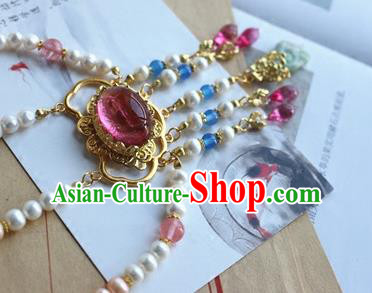 Traditional Chinese Handmade Garnet Necklace Ancient Hanfu Pearls Necklet Accessories for Women Traditional Chinese Handmade Garnet Necklace Ancient Hanfu Pearls Necklet Accessories for Women