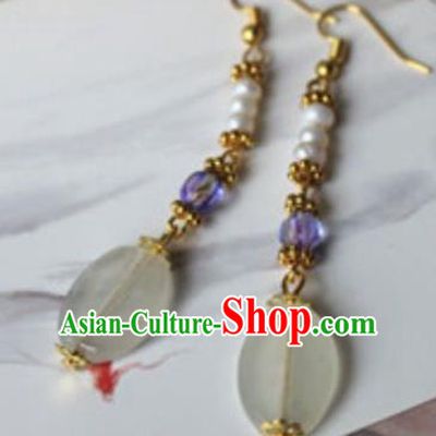 Traditional Chinese Handmade Jade Earrings Ancient Hanfu Ear Accessories for Women