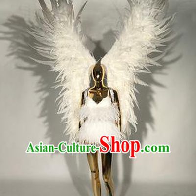 Top Miami Catwalks Deluxe White Feather Wings Stage Show Brazilian Carnival Costume for Women
