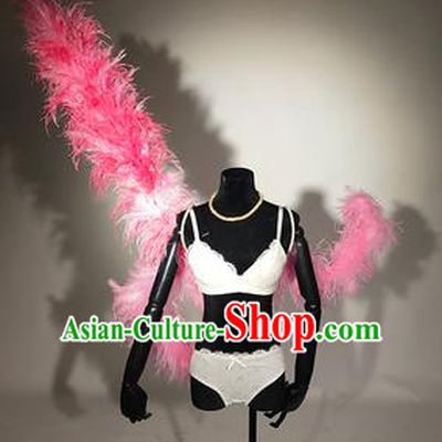 Top Catwalks Deluxe Miami Pink Feather Wings Stage Show Brazilian Carnival Costume for Women