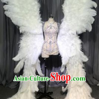 Top Miami Catwalks Deluxe White Feather Butterfly Wings Stage Show Brazilian Carnival Costume for Women