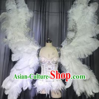 Top Miami Catwalks Deluxe White Feather Angel Wings Stage Show Brazilian Carnival Costume for Women
