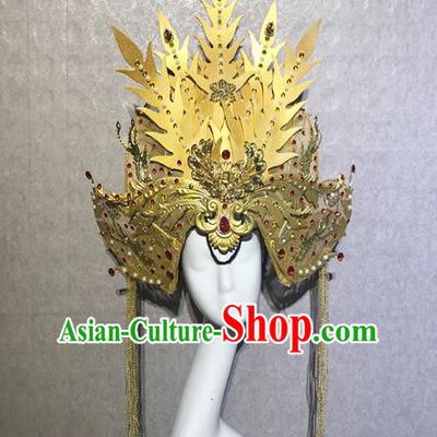 Traditional Chinese Stage Show Golden Hair Crown Headdress Handmade Catwalks Hair Accessories for Women