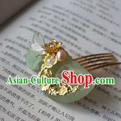 Traditional Chinese Palace Jade Hair Comb Headdress Ancient Court Hair Accessories for Women