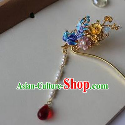 Traditional Chinese Bride Cloisonne Hairpin Headdress Ancient Court Hair Accessories for Women