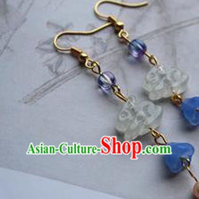 Traditional Chinese Handmade Jade Rabbit Earrings Ancient Hanfu Ear Accessories for Women