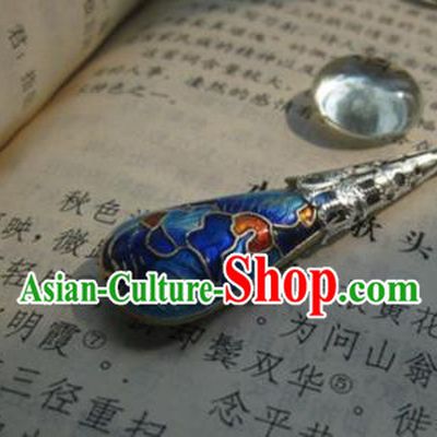 Traditional Chinese Bride Cloisonne Blue Hairpin Headdress Ancient Court Hair Accessories for Women