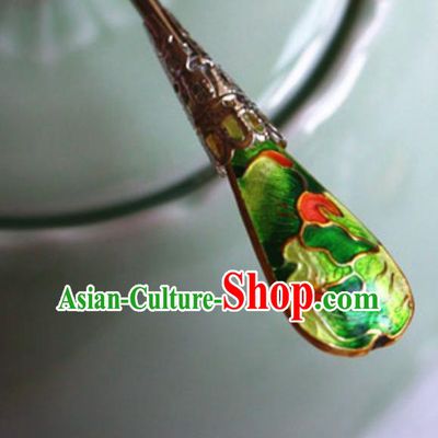 Traditional Chinese Bride Cloisonne Green Hairpin Headdress Ancient Court Hair Accessories for Women