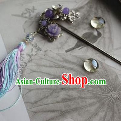Traditional Chinese Bride Purple Peony Hairpin Headdress Ancient Court Hair Accessories for Women