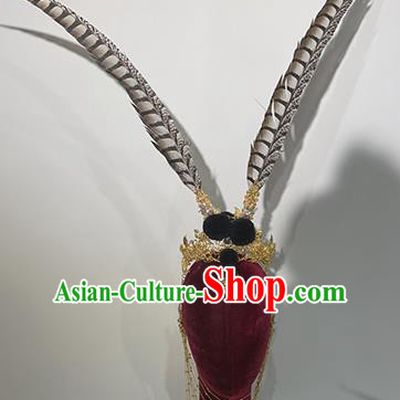 Traditional Chinese Stage Show Feather Hair Crown Headdress Handmade Catwalks Hair Accessories for Women