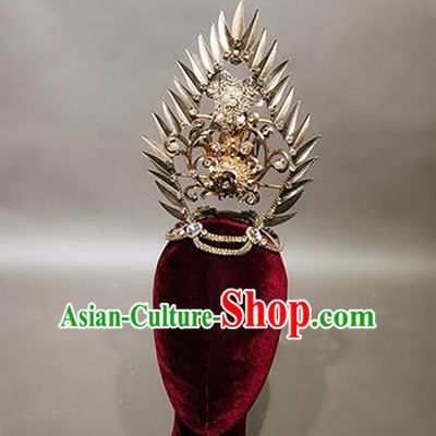 Traditional Chinese Stage Show Golden Hair Crown Headdress Handmade Catwalks Hair Accessories for Women
